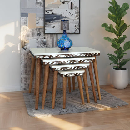 Evmob Lüks 1. Sınıf Mdf Oymalı 4’lü Zigon Sehpa Seti – Krem & Ceviz, Modern Tasarım